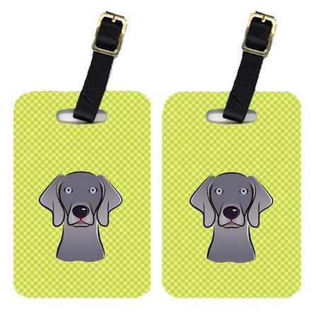 Carolines Treasures BB1293BT Pair Of Checkerboard Lime Green Weimaraner Luggage Tags